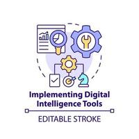 Implementing digital intelligence tools concept icon. Digital first strategy abstract idea thin line illustration. Isolated outline drawing. Editable stroke. vector