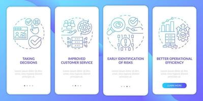 Advantages of big data blue gradient onboarding mobile app screen. IoT walkthrough 4 steps graphic instructions pages with linear concepts. UI, UX, GUI template. vector