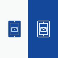 línea de soporte de servicio de chat móvil y glifo icono sólido línea de banner azul y glifo icono sólido prohibición azul vector