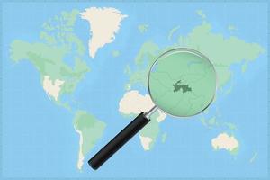 Map of the world with a magnifying glass on a map of Tajikistan. vector