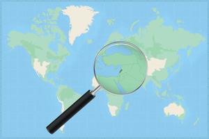 Map of the world with a magnifying glass on a map of Lebanon. vector