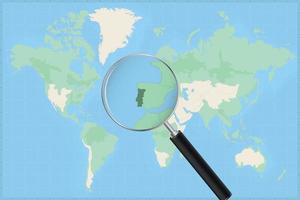 Map of the world with a magnifying glass on a map of Portugal. vector