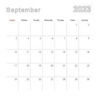 Simple wall calendar for September 2023 with dotted lines. The calendar is in English, week start from Sunday. vector