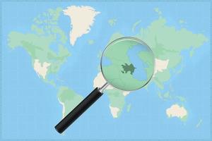 Map of the world with a magnifying glass on a map of Azerbaijan. vector