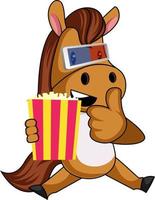 Horse with popcorn, illustration, vector on white background.