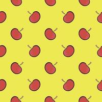 Red cherry,seamless pattern on yellow background. vector