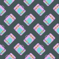Purple suitcase , seamless pattern on a green background. vector