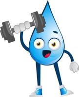 Water drop lifting weights, illustration, vector on white background.