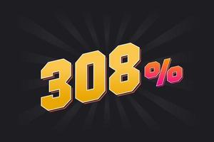 308 discount banner with dark background and yellow text. 308 percent sales promotional design. vector