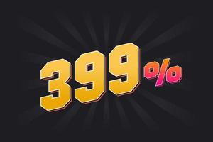 399 banner de descuento con fondo oscuro y texto amarillo. 399 por ciento de diseño promocional de ventas. vector