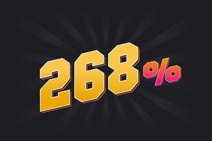 268 banner de descuento con fondo oscuro y texto amarillo. 268 por ciento de diseño promocional de ventas. vector