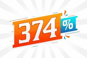 374 promoción de banner de marketing de descuento. 374 por ciento de diseño promocional de ventas. vector