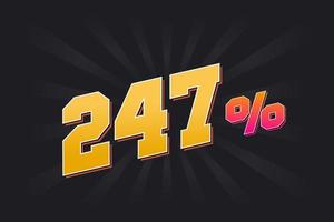 247 banner de descuento con fondo oscuro y texto amarillo. 247 por ciento de diseño promocional de ventas. vector