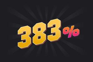 383 banner de descuento con fondo oscuro y texto amarillo. 383 por ciento de diseño promocional de ventas. vector