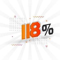 Promoción de banner de marketing de 118 descuentos. 118 por ciento de diseño promocional de ventas. vector