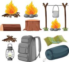 Set of many camping elements vector