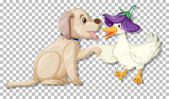 Cute dog playing wuth duck vector