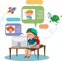 A boy using computer vector