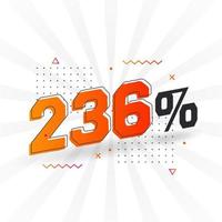 Promoción de banner de marketing de 236 descuentos. 236 por ciento de diseño promocional de ventas. vector