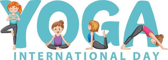 People practicing yoga with text vector