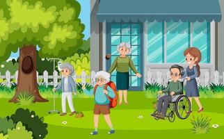 Elderly people doing activity at park vector