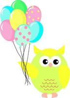 Owl with balloons, illustration, vector on white background.