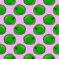 Small Green apples, seamless pattern on violet background. vector