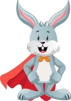 Bunny with red cape, illustration, vector on white background.