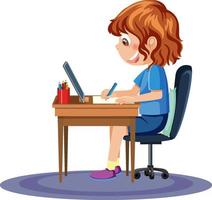 A girl studying online with tablet vector