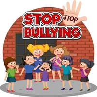 Stop Bullying text with cartoon character vector