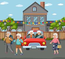 Outdoor scene with elderly people vector