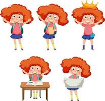 Set of girl doing different activities vector