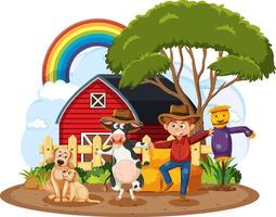 Isolated farm scene with cartoon character vector