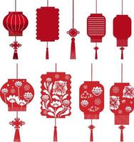 conjunto de silueta roja china vector