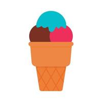 Cuchara de helado en cono con vector de ilustración de tres sabores