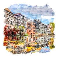 Strasbourg France Watercolor sketch hand drawn illustration vector