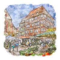 Architecture Germany Watercolor sketch hand drawn illustration vector