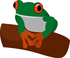 Green frog on a wood, illustration, vector on white background