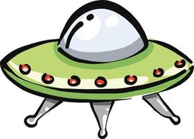 Green alien ship, illustration, vector on a white background.