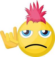 Sad punk emoji face with pink hair and punk sign vector illustration on a white background