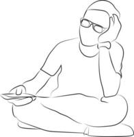 Drawing of boy sitting, illustration, vector on white background.