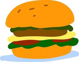 Big hamburger, illustration, vector on white background.