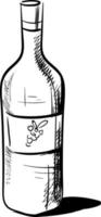 Bottle of wine drawing, illustration, vector on white background.