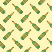Small beer bottle,seamless pattern on yellow background. vector