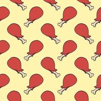 Chicken drumsticks, seamless pattern on yellow background. vector