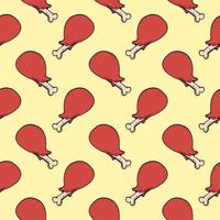 Chicken drumsticks, seamless pattern on yellow background. vector