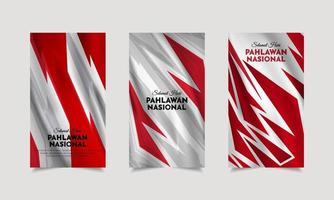 Heroes day of Indonesia design Stories Collection. Hari Pahlawan is Indonesian Heroes day design with vertical style vector