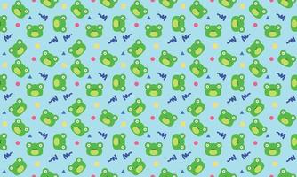 Seamless cute frog head flat pattern with geometric vector