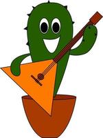 Cactus with guitar, illustration, vector on white background.