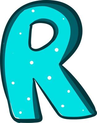 Letter R, illustration, vector on white background.